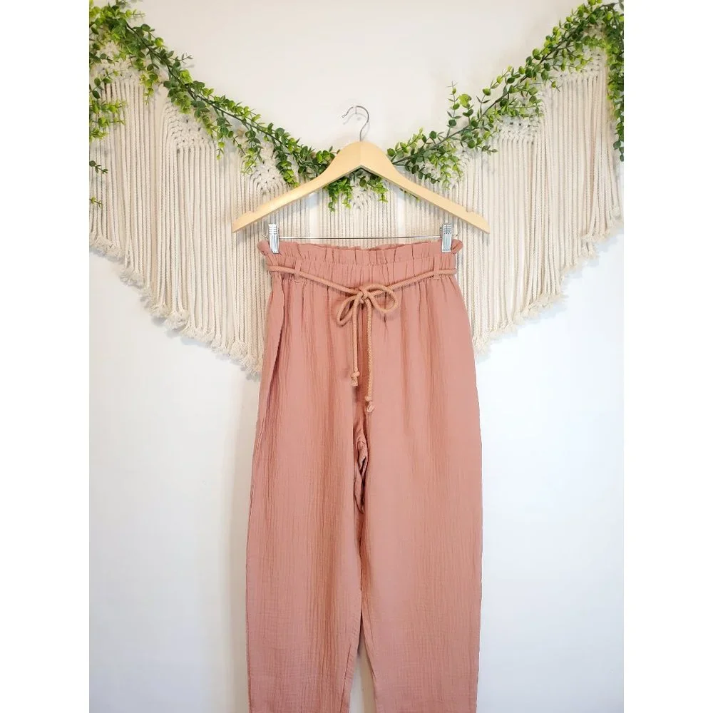 Pink Lily Gauze Straight Pants - Picture 4 of 8
